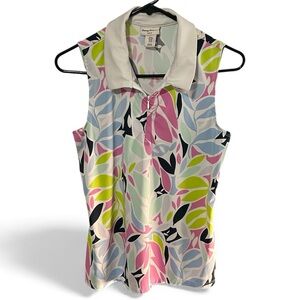 Tommy Bahama Gold Multicolor Leaf Print Top